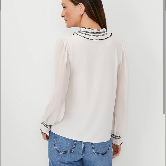 Mixed media ruffle neck pleated yoke top - Picture 2 of 9